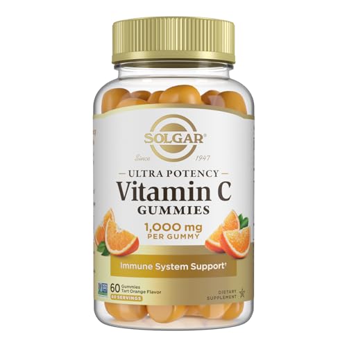 Solgar Vitamin C Gummies for Adults 1,000mg Ultra Potency Vitamin C Immune System Support for Women & Men - Tasty Tart Orange Flavor, Vegan & Gluten-Free Gummy, 2 Month Supply, 60 Servings, 2g Sugar