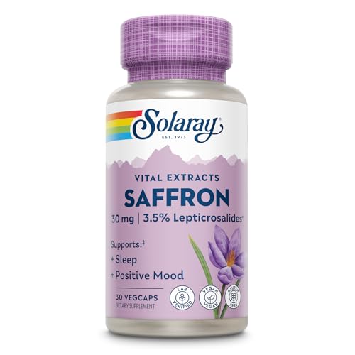 SOLARAY Saffron Extract - Sleep and Positive Mood Support - Vegan and Gluten Free Saffron Supplements - Lab Verified - 60-Day Guarantee - 30 Servings, 30 VegCaps