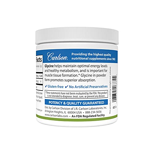 Carlson - Glycine Powder, 2000 mg Glycine, Amino Acid Powder, Energy Production, Muscle Development Powder, Glycine Supplement Powder, 3.53 oz (100 g)