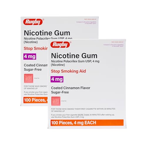 Rugby Polacrilex 4mg Nicotine Gum - Smoking and Vaping Quitting Aid - Sugar-Free - 100 Count - Coated Cinnamon Flavor (2 pack)