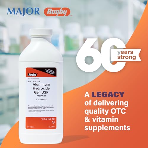 Rugby 320 mg Aluminum Hydroxide Gel, USP - Antacid Liquid - Upset Stomach, Acid Indigestion, and Heartburn Relief - Sugar-Free - Mint Flavored - 16 Fl. Oz. (1 Pack)