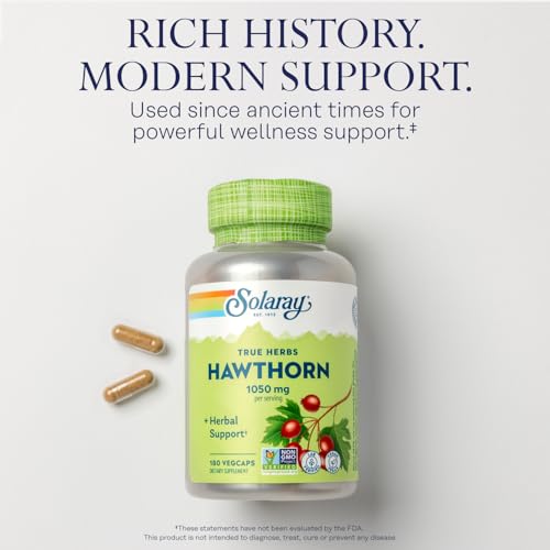 SOLARAY Hawthorn Berry Capsules 1050 mg - Soothing Herbal Support - Hawthorne Berry Supplement for Overall Wellness Support - Whole Berry, Vegan, Non-GMO, 60 Day Guarantee, 90 Servings, 180 VegCaps