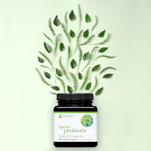 Youtheory Spore Probiotic - 6 Billion CFU - Probiotic Digestive Supplement* - Resists Stomach Acid Breakdown* - Dairy, Gluten & Soy Free - 60 Vegetarian Capsules