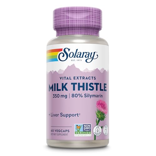 SOLARAY Milk Thistle Seed Extract 350 mg Guaranteed to Contain 80% Silymarin, Traditional Liver Support, Vegan & Lab Verified for Quality, 60 Day Money-Back Guarantee, 60 Servings, 60 VegCaps