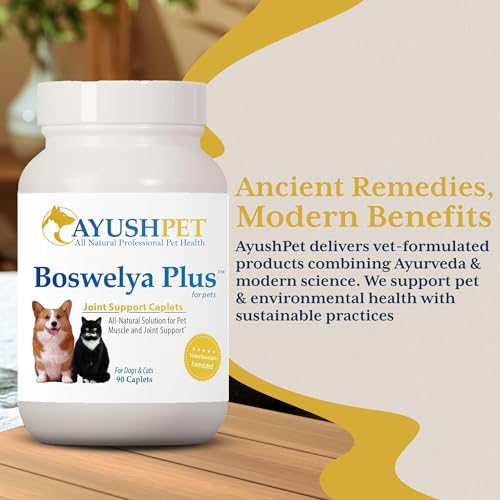 Ayush Pet Boswelya Plus, Joint and Muscle Support for Pets, Ayurvedic Pet Supplement with Boswellia, Ginger, and Bromelain, Large or Small Animals, 90 Vegetarian Caplets
