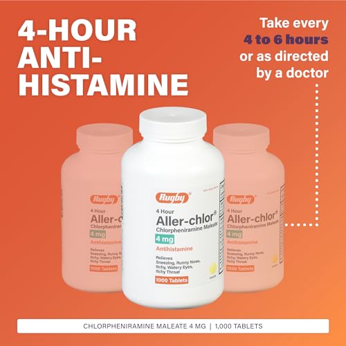 Rugby 4 Hour Aller-chlor - Chlorpheniramine Maleate 4 mg - Antihistamine - 1000 Tablets (1 Pack)