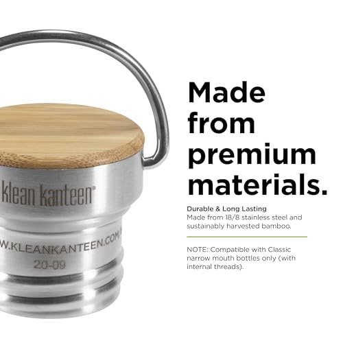 Klean Kanteen Classic Bamboo Cap - Stainless Steel Water Bottle Lid - Made with Sustainably Sourced Bamboo - Brushed Stainless Steel - BPA Free