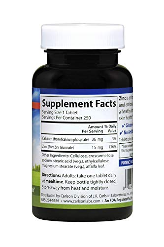 Carlson Labs Zinc, 15mg, 250 Tablets