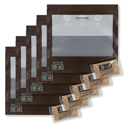 Boveda Fresh Bag – 62% RH Size 67 Included - 16"x16" Storage Bags For Curing & Storing Up to 1 Pound (16 Oz) 5 Pack – 5 Large Zip Lock with 2-Way Humidity Control Pack