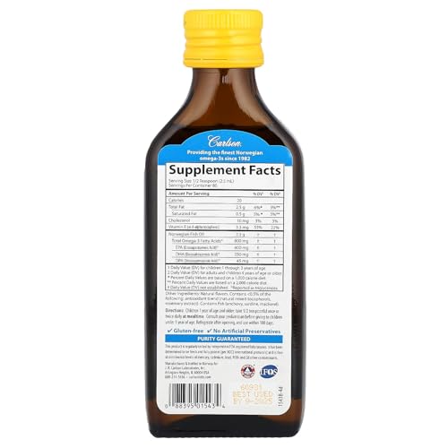 Carlson Kid's The Very Finest Fish Oil, Lemon, Norwegian, 800 mg Omega-3s, 200 mL