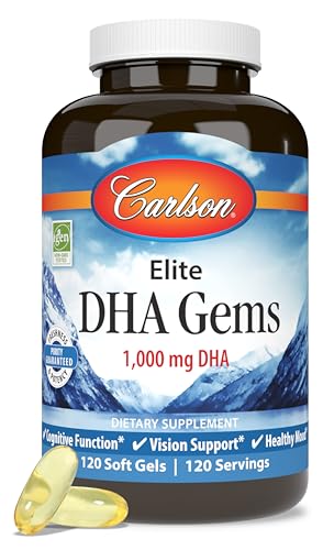 Carlson - Elite DHA Gems, 1000 mg DHA, Wild Caught, Sustainably Sourced, Brain Function & Healthy Vision, 120 Softgels