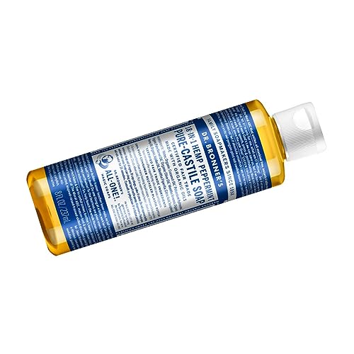 Dr. Bronner's Organic Peppermint Liquid Soap - 18-in-1 All-Purpose Cleaner with Invigorating Peppermint Oil - 8 Oz Size - Gentle Cleansing for Body, Face, Home - Natural, Organic Formula (2-Pack)
