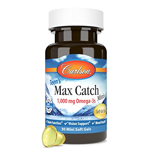 Carlson - Teen's Max Catch Minis, 1000 mg Omega-3s, Brain Health, Vision Support, Mood Health, 30 Softgels