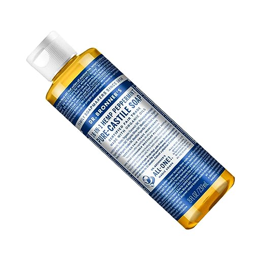 Dr. Bronner's Organic Peppermint Liquid Soap - 18-in-1 All-Purpose Cleaner with Invigorating Peppermint Oil - 8 Oz Size - Gentle Cleansing for Body, Face, Home - Natural, Organic Formula (2-Pack)