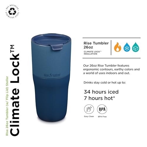 Klean Kanteen Rise Tumbler - Dishwasher-Safe, Stainless Steel Insulated Tumbler - Features Flip Lid - Perfect for Indoor & Outdoor Use - 26 oz, Stellar