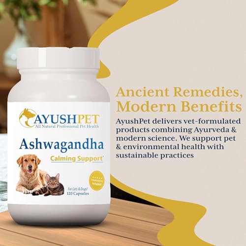 Ayush Pet Stress Support, Ashwagandha Calming Aid for Pets, Promotes Energy and Vitality, 120 Capsules