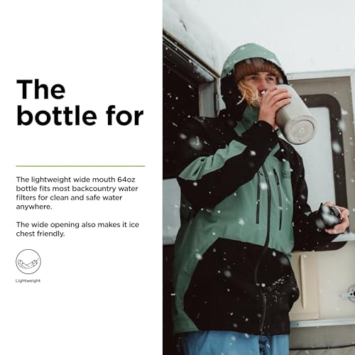 Klean Kanteen Wide Mouth Single Wall Stainless Steel Water Bottle (w/Wide Loop Cap) - 64oz - Brushed Stainless