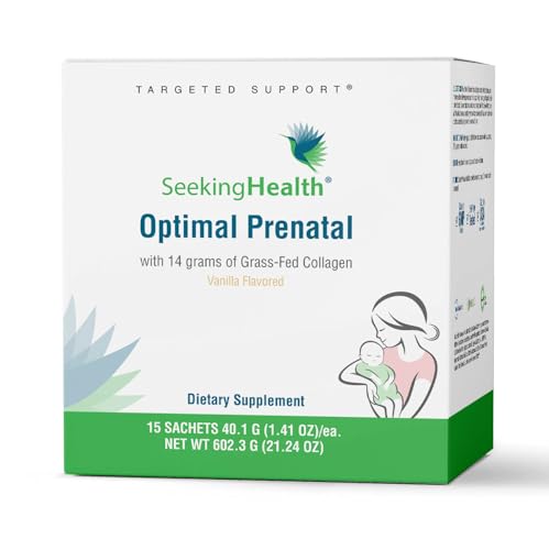 Seeking Health Optimal Prenatal with Collagen, Women’s Multivitamin with B12, L-5-MTHF, Choline, Methylation Support, Supports Fertility & Conception Through Pregnancy & Breastfeeding (15 Servings)*