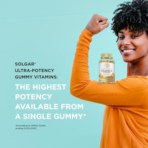 Solgar Vitamin C Gummies for Adults 1,000mg Ultra Potency Vitamin C Immune System Support for Women & Men - Tasty Tart Orange Flavor, Vegan & Gluten-Free Gummy, 2 Month Supply, 60 Servings, 2g Sugar