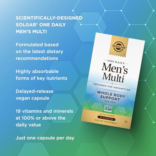 Solgar One Daily Men's Multivitamin Whole Body Support Supplement, Highly Absorbable Delayed Release One Daily Multi Vitamin Capsules for Men - Immune Heart Energy Stress & Muscle Health, 60 Servings