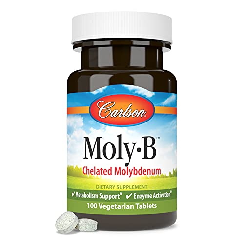 Carlson - Moly-B, Chelated Molybdenum, Metabolism Support, Enzyme Activation, 100 Vegetarian Tablets