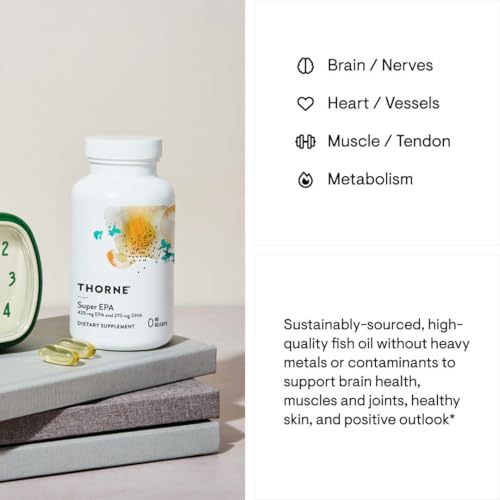 THORNE - Super EPA - Omega-3 Fatty Acids EPA 425mg & DHA 270mg Supplement - Support Brain, Cardiovascular, Joints & Skin* - Gluten, Dairy & Soy-Free - 90 Gelcaps
