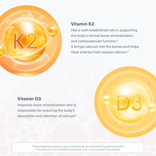 Youtheory K2D3 - Bone & Heart Health Support* - Combines Vitamin D3 & Vitamin K2 - Dairy, Soy & Gluten Free - Peach, 60 Vegetarian Gummies