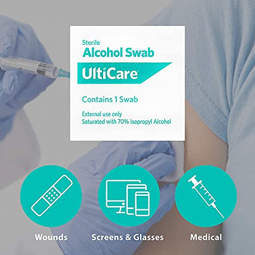 UltiCare Multi-Purpose Sterile and Antiseptic 2-Ply Alcohol Swabs: Ultra Thick and Soft, Individually Foil Wrapped, Saturated with 70% Isopropyl Alcohol, 200 Count