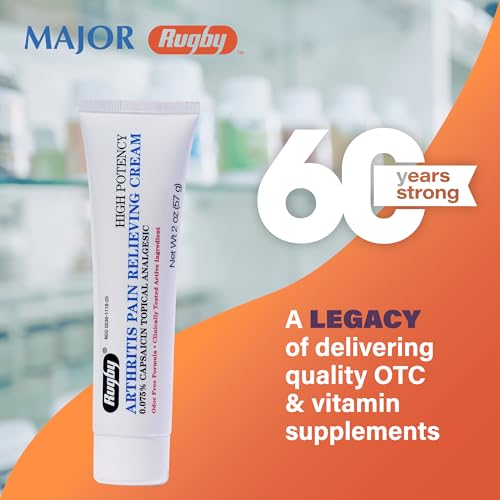 Rugby High Potency Capsaicin 0.075% Cream - Pain Relief Cream for Arthritis - 2 Oz (57g)