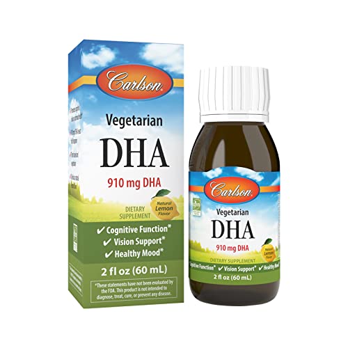 Carlson - Vegetarian DHA, 910 mg DHA, Cognitive Function, Mood Health, Plant-Based, Lemon, 60 mL (2 fl oz)