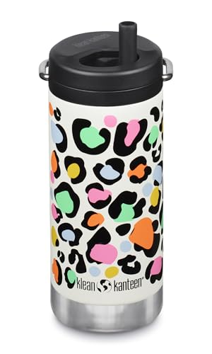 Klean Kanteen TKWide Insulated Coffee Tumbler with Café Cap - Stainless Steel Coffee Tumbler - Leopard Print