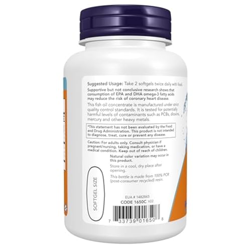 NOW Supplements, Omega-3 180 EPA / 120 DHA, Molecularly Distilled, Cardiovascular Support, 100 Softgels