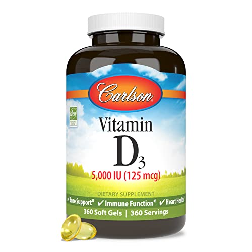 Carlson Vitamin D3 5,000 IU, Bone Health, 360 Soft Gels