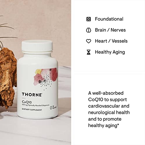 THORNE - CoQ10 (Formerly Q-Best 100) - 100mg Optimally Absorbed Ubiquinone - Gluten-Free Dietary Supplement Support for Heart Health & Brain Function* - 60 Gelcaps