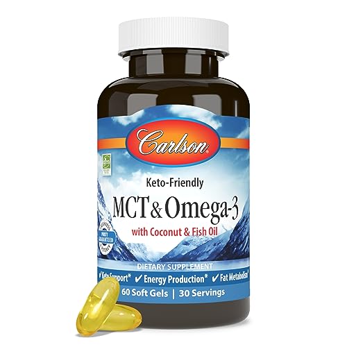 Carlson - MCT & Omega-3, Coconut Oil, Caprylic & Capric Acids, EPA & DHA, Energy Production, Fat Metabolism & Brain Health, 60 Softgels