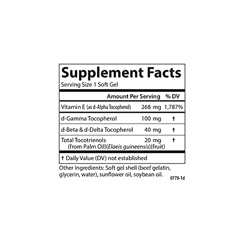Carlson - E-Gems Elite, 400 IU Vitamin E with Tocopherols & Tocotrienols, Heart Health & Optimal Wellness, Antioxidant, 60 soft gels