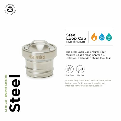 Klean Kanteen Classic Steel Loop Cap - Leak-Proof Water Bottle Lid - Easy Clean & Dishwasher Safe - BPA Free Bottle Cap - Brushed Stainless