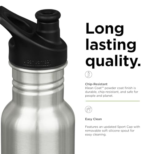 Klean Kanteen Classic Narrow Water Bottle with Sport Cap - Durable Stainless Steel Water Bottle - BPA-Free & Dishwasher-Safe - Brushed Stainless, 18 oz