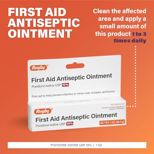 Rugby First Aid Antiseptic Ointment - 10% Povidone Iodine Ointment, USP - Antiseptic for Minor Cuts, Scrapes, and Burns - 1 Oz.