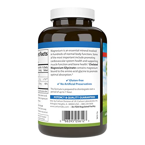 Carlson Chelated Magnesium 200mg, 180 Tablets