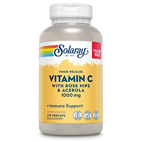 SOLARAY Vitamin C 1000 mg - High-Potency, All-Day Immunity, Blood Vessel Health and Collagen Synthesis Support - Vegan, Timed Release, 60-Day Guarantee - 275 Servings, 275 Vitamin C Capsules