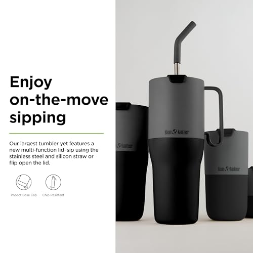 Klean Kanteen Rise Tumbler with Straw Lid - Dishwasher-Safe, Stainless Steel Insulated Tumbler with Handle - Features Flip Lid & Straw - 36 oz, Tan