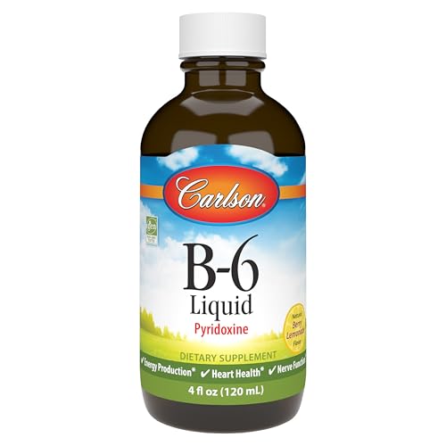 Carlson - B-6 Liquid, Vitamin B-6, Energy Production, Heart Health, Berry Lemonade Flavor, 120 mL (4 Fl Oz)