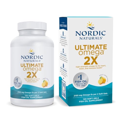 Nordic Naturals Ultimate Omega 2X, Lemon Flavor - 120 Soft Gels - 2150 mg Omega-3 - High-Potency Fish Oil with EPA & DHA - Promotes Brain & Heart Health - Non-GMO - 60 Servings