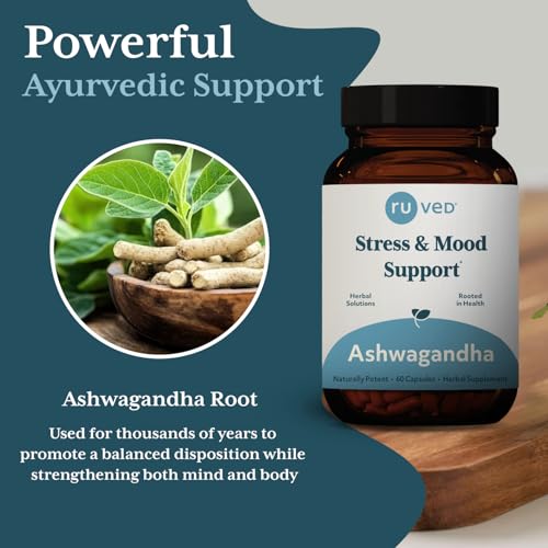 RU Ved Ashwagandha Ayurvedic Supplement Stress and Mood Support (60 Capsules)