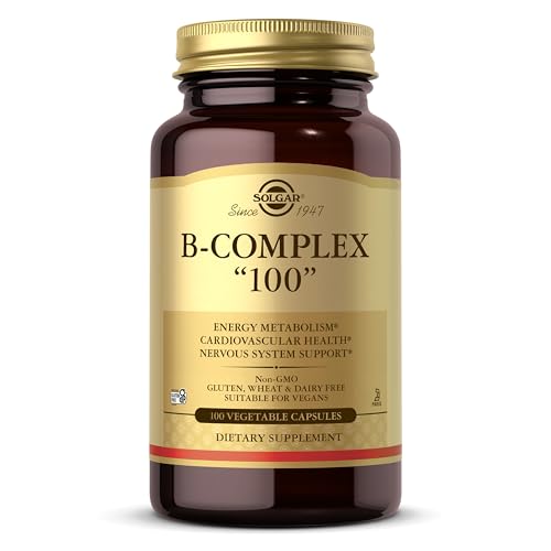 Solgar BComplex "100" Vegetable Capsules Heart Health Nervous System Support Supports Energy Metabolism Non GMO Vegan Gluten Free Dairy Free Kosher Halal Servings, Standard Packaging, 100 Count
