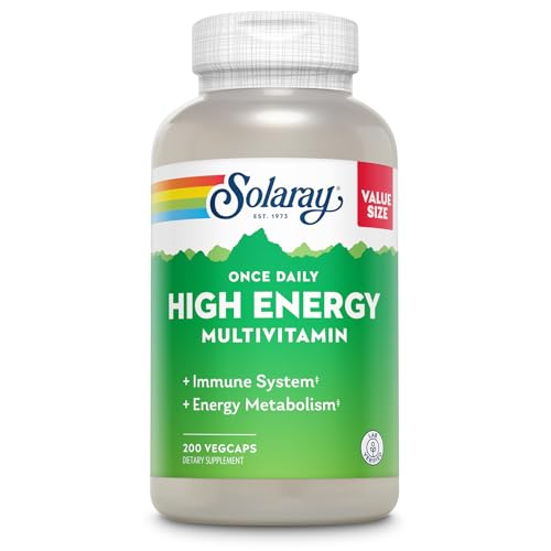 SOLARAY Once Daily High Energy Multivitamin for Women and Men - Energy Supplements - Immune Support w/Vitamin C, A, D and E, Vitamin B Complex, Trace Minerals, 60-Day Guarantee, 200 Serv, 200 VegCaps