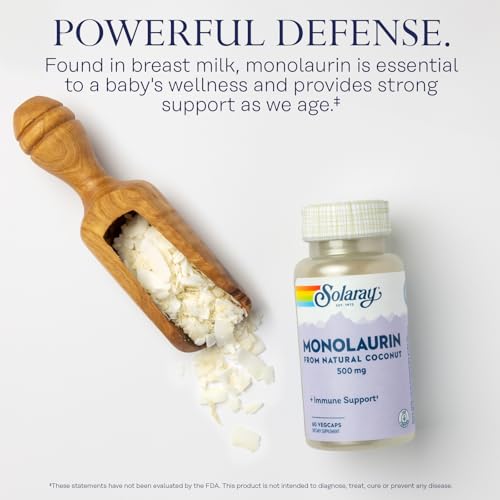 SOLARAY Monolaurin 500mg from Natural Coconut - Monolaurin Supplement for Powerful Nutritive Support - 60-Day Money Back Guarantee, Lab Verified - 60 Servings, 60 VegCaps