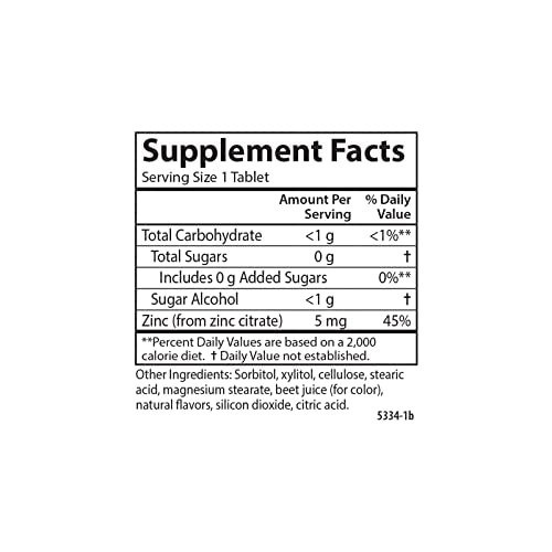 Carlson - Kid's Chewable Zinc, 5 mg, Health Support, Natural Mixed Berry Flavor, 160 Tablets