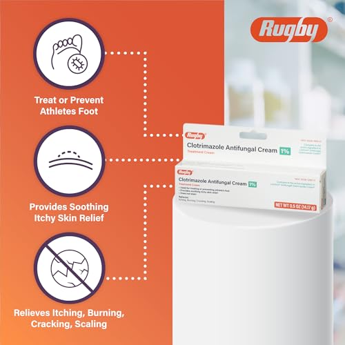 Rugby Clotrimazole Antifungal Cream 1% - Treatment Cream - Helps Provide Soothing Itchy Skin Relief - 0.5 Oz. (1 Pack )